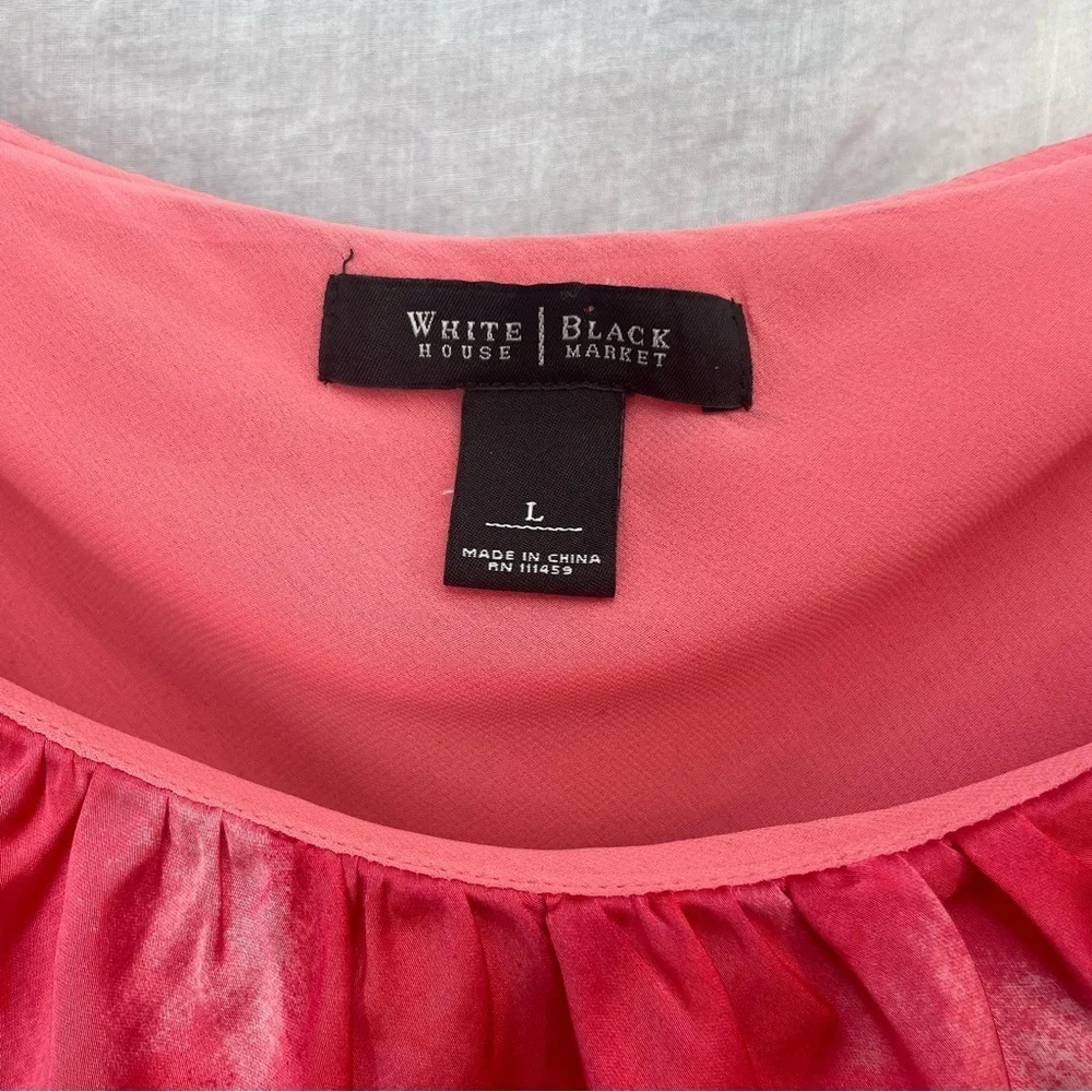 White House Black Market Pink/Coral Watercolor Ruffle Sleeveless Blouse, L - Picture 5 of 9